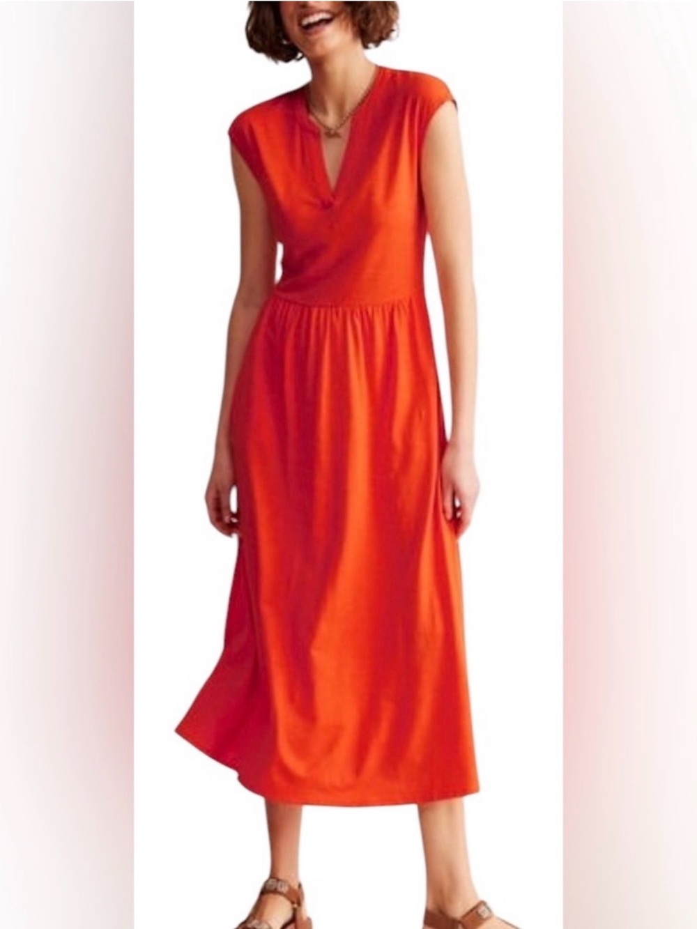 Boden Chloe Notch Jersey Midi Dress in Mandarin Orange Size 14R